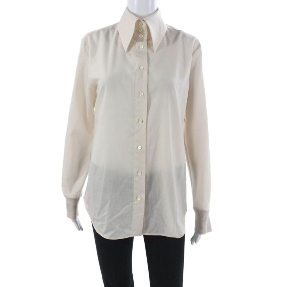 Lorena Antoniazzi Womens Ivory Wool Button Up Blouse Long Sleeve Size 42